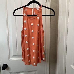 Blu Pepper Coral Pink Textured White Polka Dot Keyhole Strappy Top Womens Size S